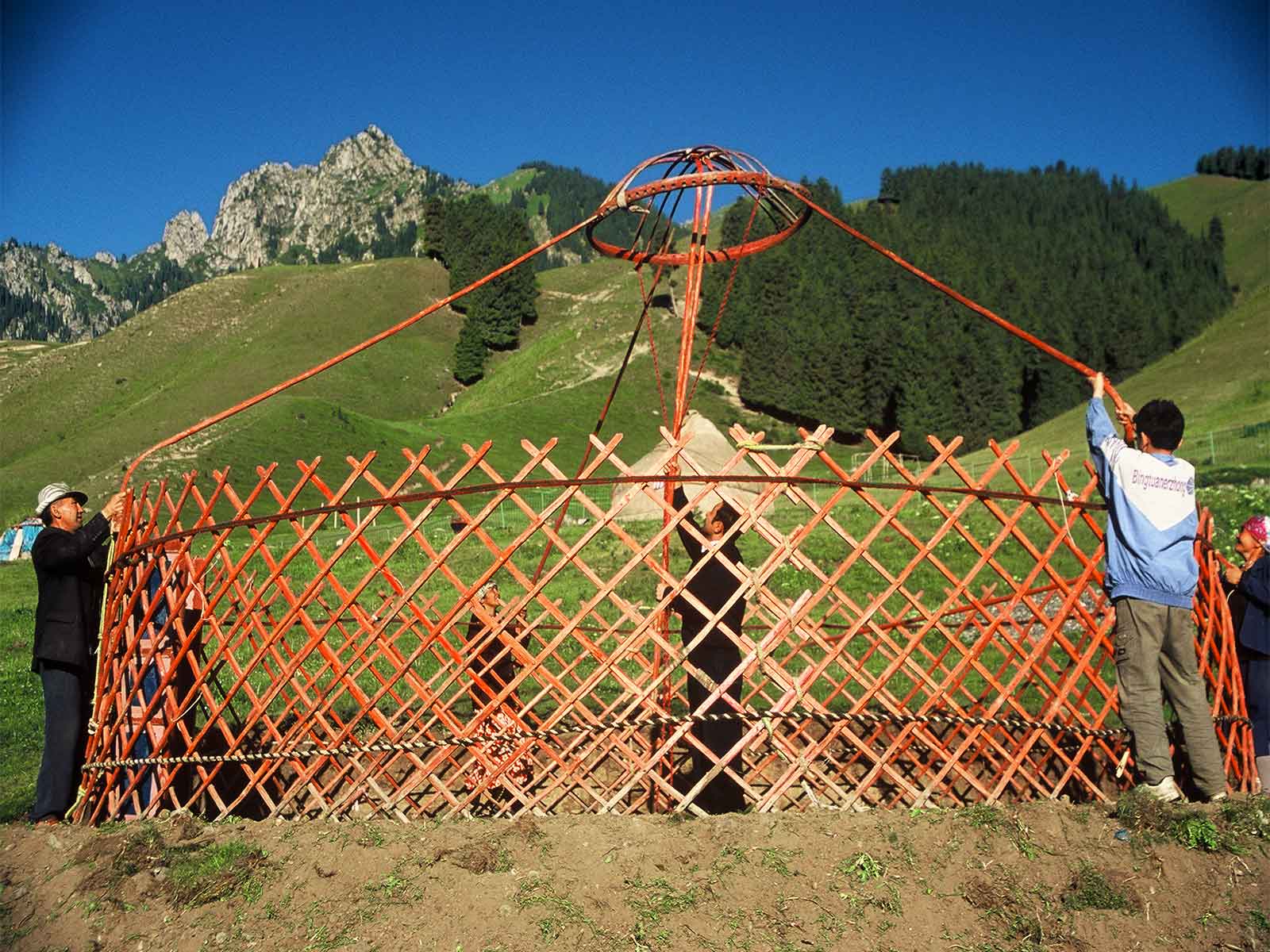 Kazakh family Constructing a Yurt in the Tianshan - Heavenly Mountains - Xinjiang China - Silk Road Research - Dr Steven Andrew Martin - Photo Journal