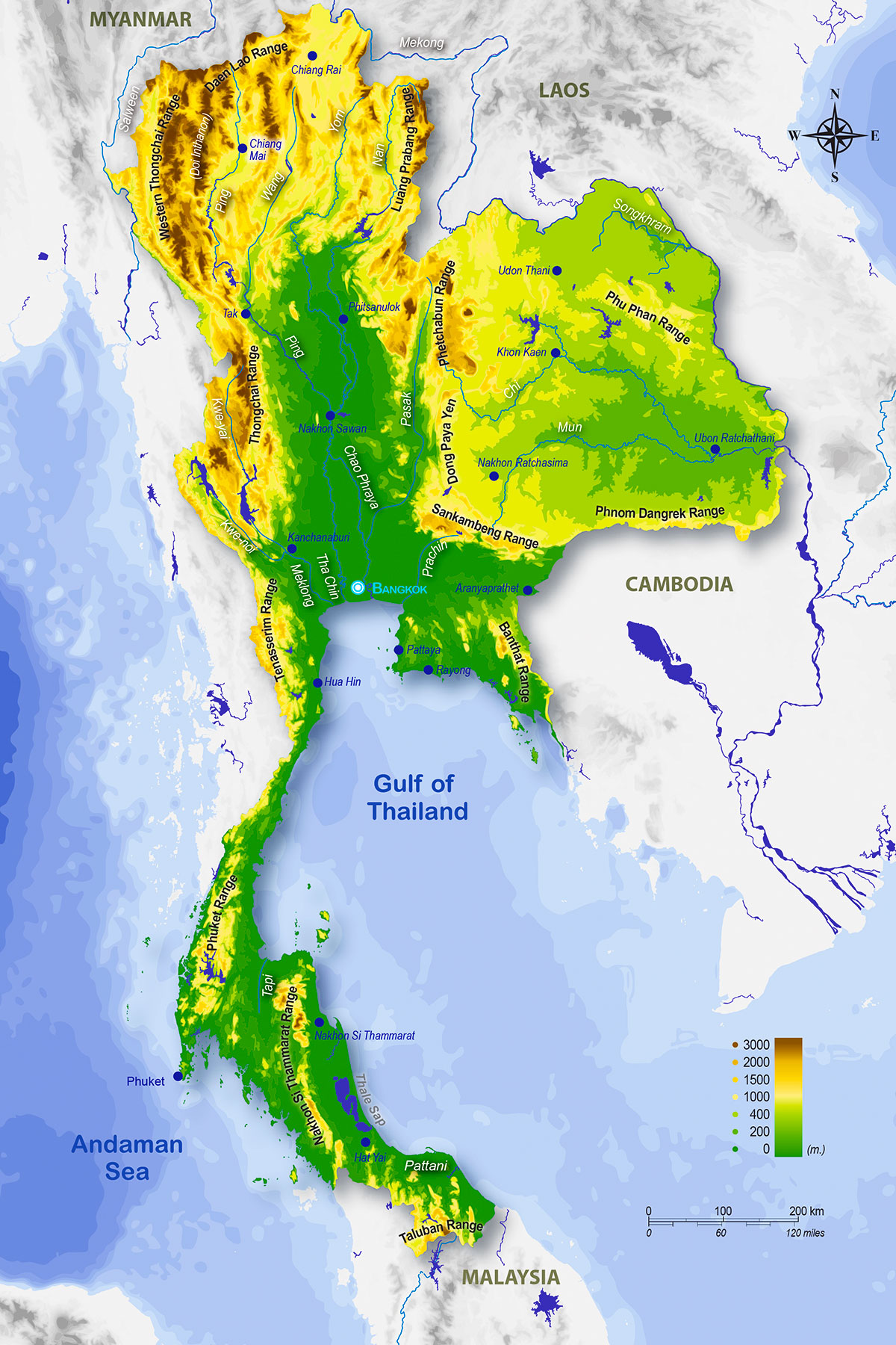 Thailand Physical Geography Map © - Dr Steven Andrew Martin - Thai Studies Research